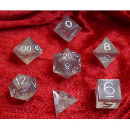 Resin Cast: RPG Dice set Shining Silver White